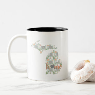 Cactus Filled Michigan Silhouette With Home Two-Tone Coffee Mug
