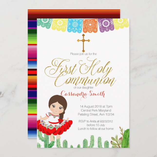 Cactus First Holy Communion Invitation (Front/Back)