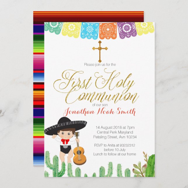 Cactus First Holy Communion Invitation Boy (Front/Back)