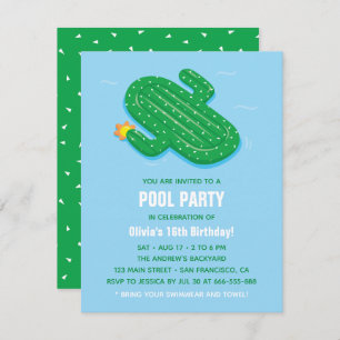 Cactus Float Summer Birthday Party Invitations