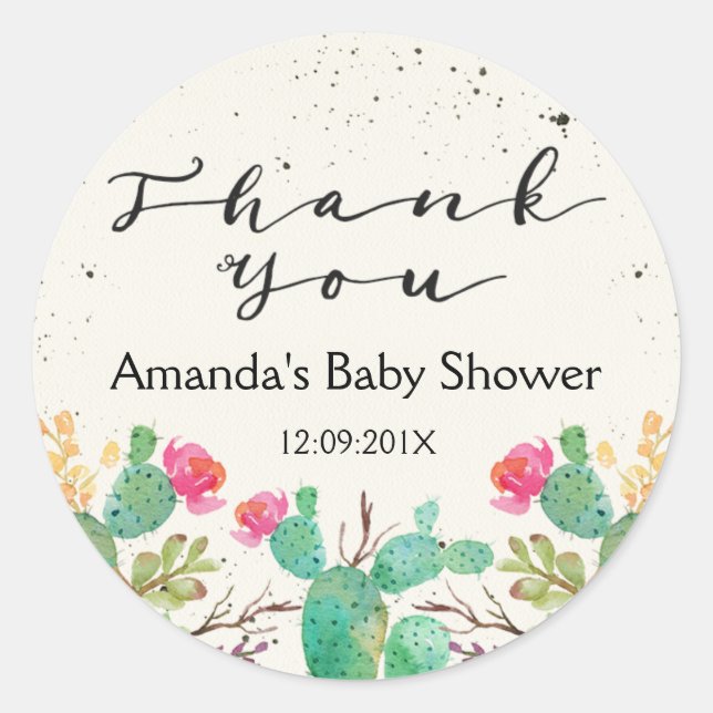 Cactus Floral Baby Shower Sticker (Front)