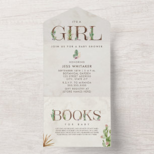 Cactus Floral Book Request Baby Shower All In One  Invitation