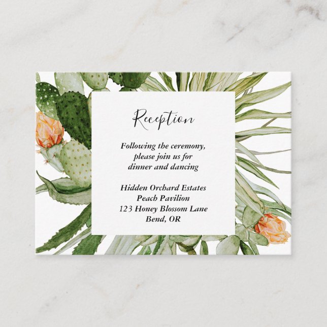 Cactus Floral Desert Wedding Reception Enclosure Card (Front)