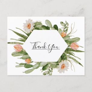 Cactus Floral Desert Wedding Thank You Postcard