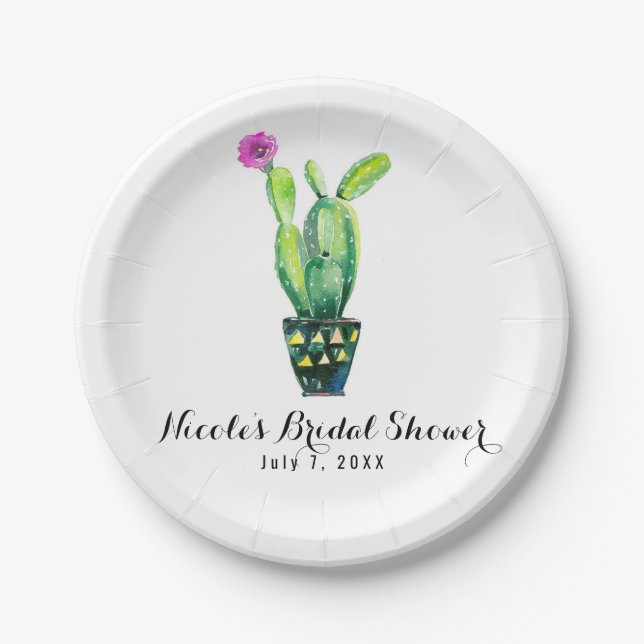 Cactus Floral Rustic Southwestern Bridal Shower Paper Plate (Front)