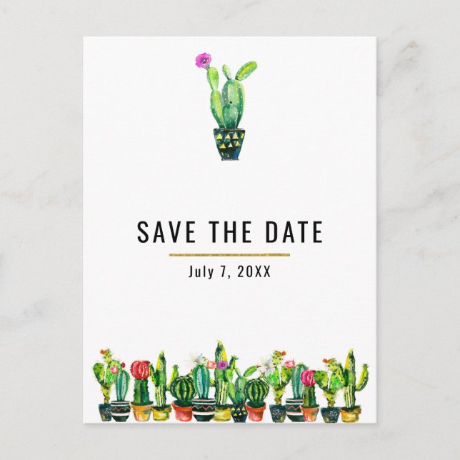 Cactus Floral Rustic Southwestern Save the Date Announcement Postcard (Front)