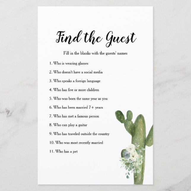 Cactus Floral Taco 'bout Love Find the Guest games (Front)