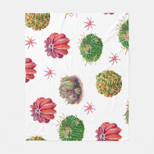 Cactus Floral: Watercolor Background Fleece Blanket (Front)