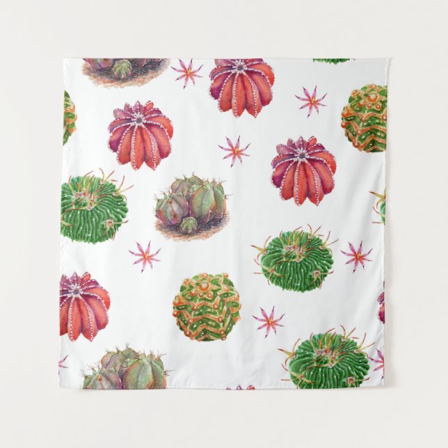 Cactus Floral: Watercolor Background Tapestry (Front)