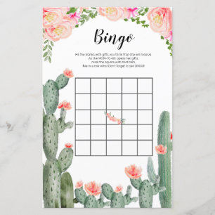 Cactus Floral Watercolor Bingo Game