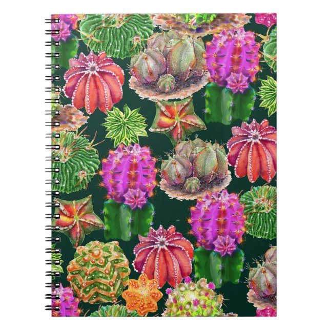 Cactus Floral Watercolor Seamless Pattern Notebook (Front)