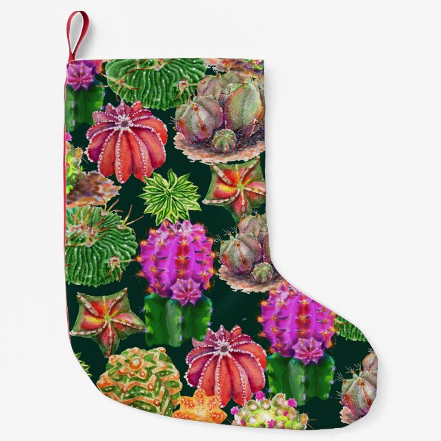 Cactus Floral Watercolor Seamless Pattern Small Christmas Stocking (Front)