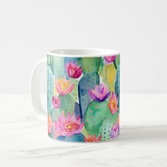 Cactus Flower Art Desert Colourful Southwest Fun Coffee Mug (Front Left)