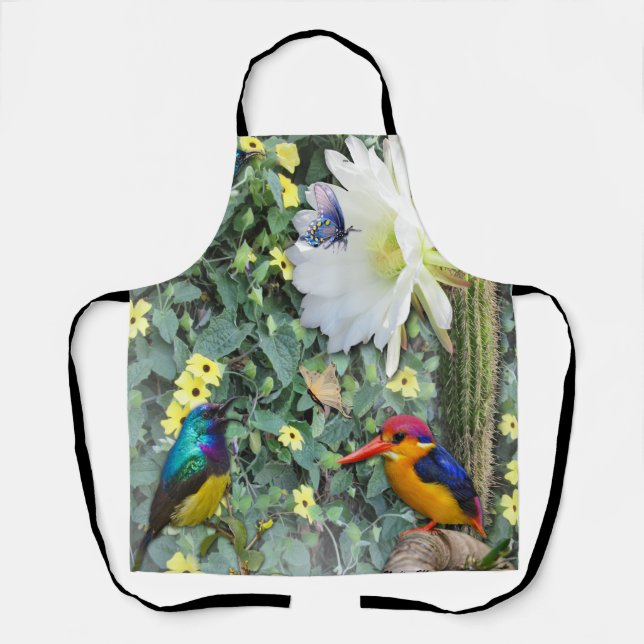 Cactus Flower & Birds Wood Poster Apron (Front)