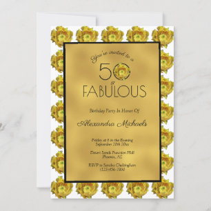 Cactus Flower Black & Metallic Gold 50 & Fabulous Invitation