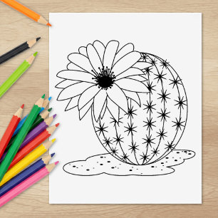 Cactus Flower Colouring Page Rubber Stamp