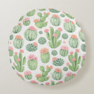 Cactus Flower Garden  Round Cushion
