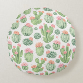 Cactus Flower Garden  Round Cushion