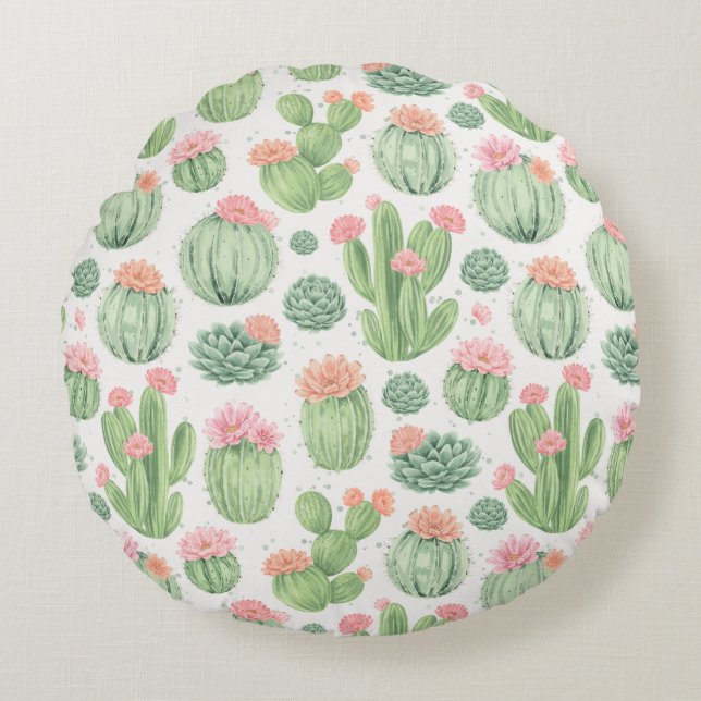 Cactus Flower Garden  Round Cushion (Front)