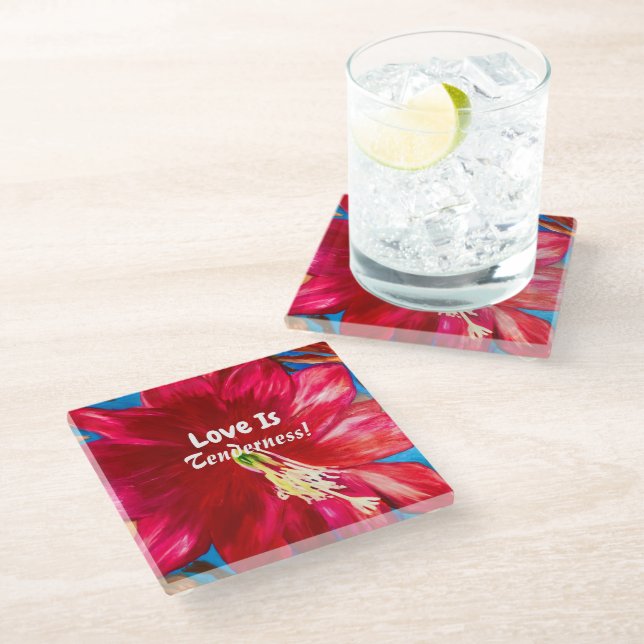Cactus Flower GLASS Coaster - Tenderness (Angled)