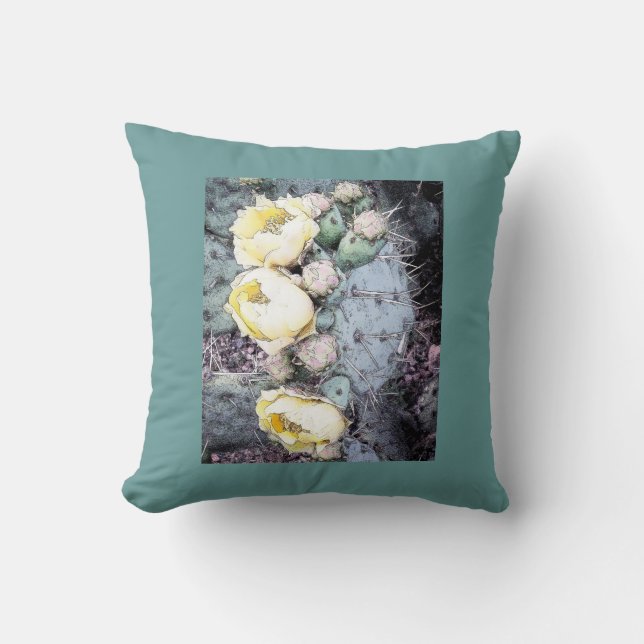 Cactus Flowers Digital Art Square Pillow (Front)