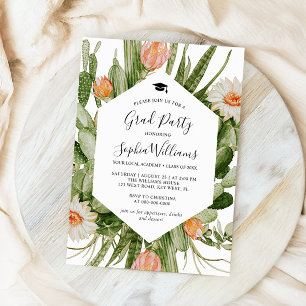 Cactus Flowers Frame Graduation Party Invitation