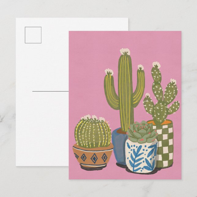 Cactus Flowers Pink Invitation Postcard (Front/Back)