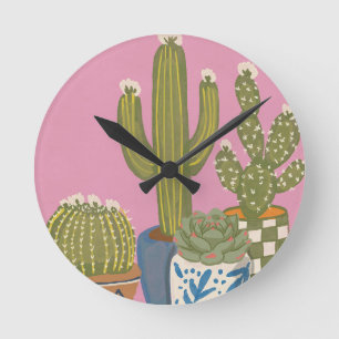 Cactus Flowers Pink Round Clock