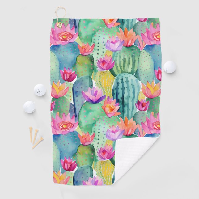 Cactus Flowers Watercolor Art Desert Colourful Golf Towel (InSitu)