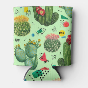 Cactus Flowers: Watercolor Geometric Background. Can Cooler