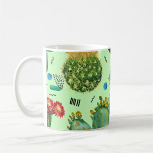 Cactus Flowers: Watercolor Geometric Background. Coffee Mug