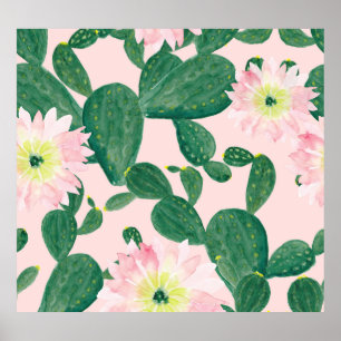 Cactus Flowers: Watercolor Painting Poster