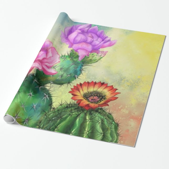 Cactus Flowers Wrapping Paper (Unrolled)