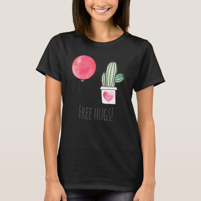 Cactus  Free Hugs Balloon Heart Succulent Cactus T-Shirt (Front)