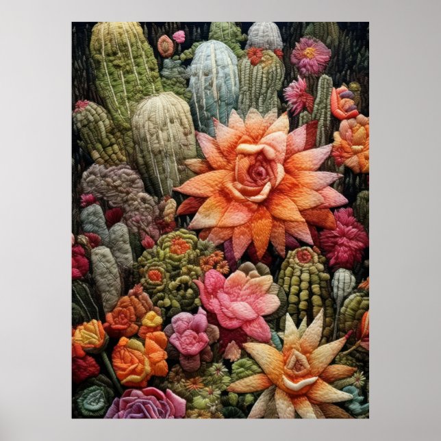 Cactus Garden Embroidery Art Poster (Front)