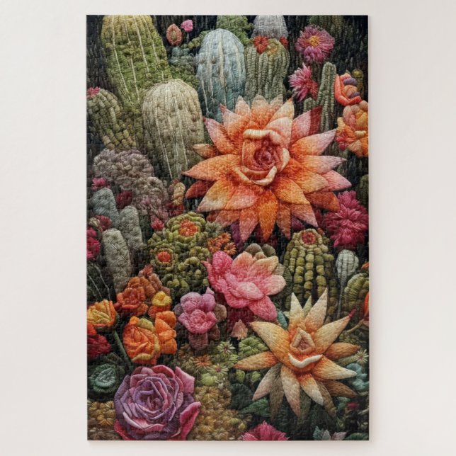 Cactus Garden Embroidery Jigsaw Puzzle (Vertical)