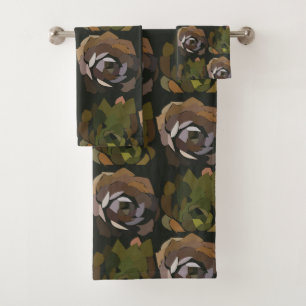 Cactus Garden Leaves Green Botanical Pattern Bath Towel Set