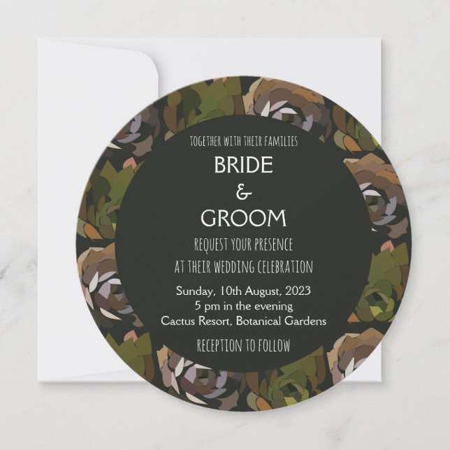 Cactus Garden Leaves Green Botanical Wedding Invitation (Front)
