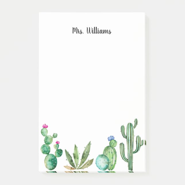 Cactus Garden Personalised Teacher Post-it Notes (Front)