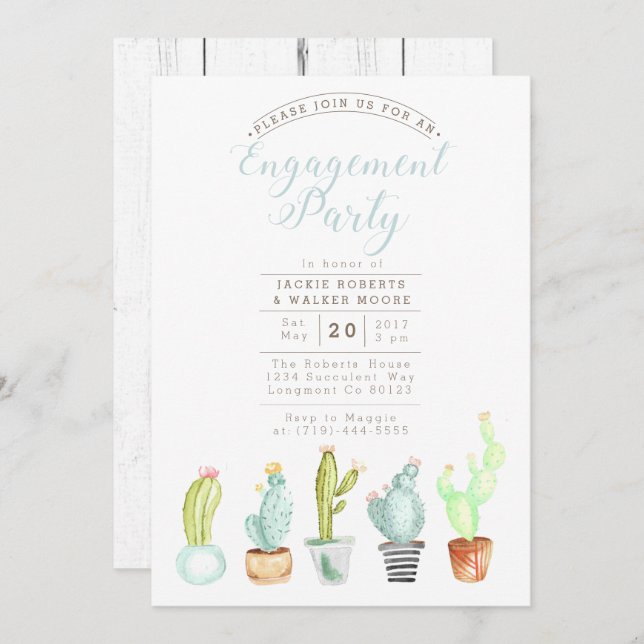 Cactus Garden | Watercolor Engagement Party Invite (Front/Back)