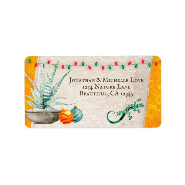 Cactus, Gecko and Holiday Christmas Decor Address Label (Front)