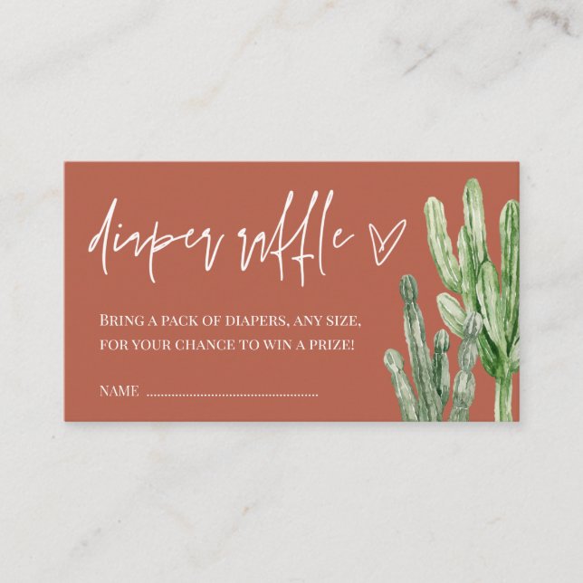 Cactus Gender Neutral Desert Diaper Raffle  Enclosure Card (Front)
