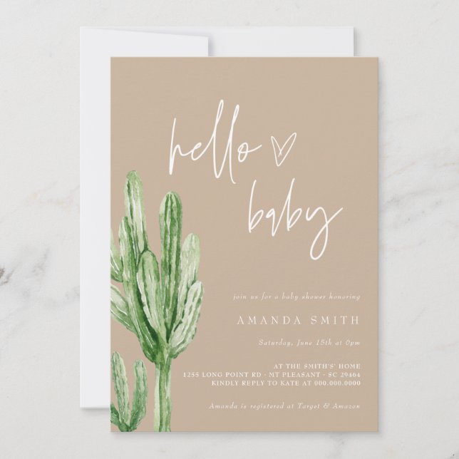 Cactus Gender Neutral Desert Hello Baby Shower Inv Invitation (Front)