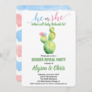 Cactus gender reveal invitation fiesta succulent