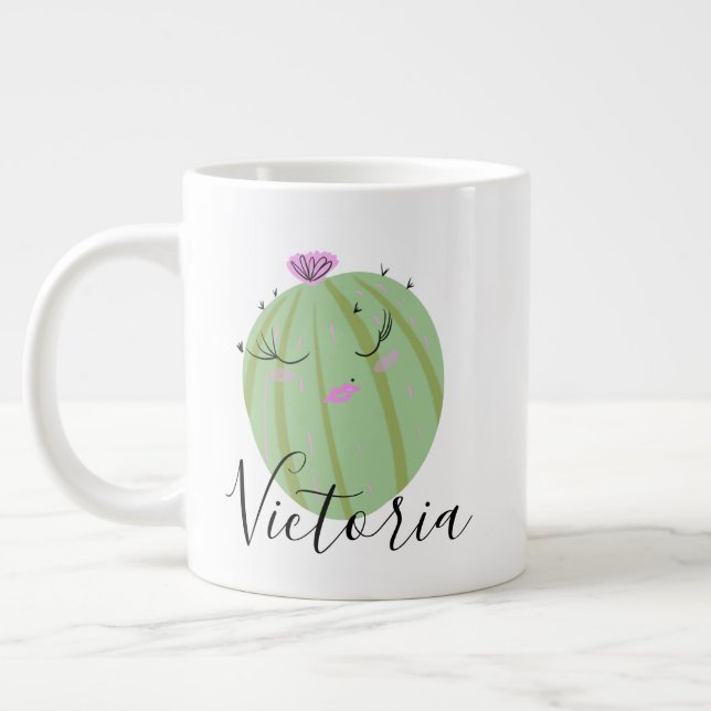 Cactus Girly Doodle Name Giant Coffee Mug (Left)