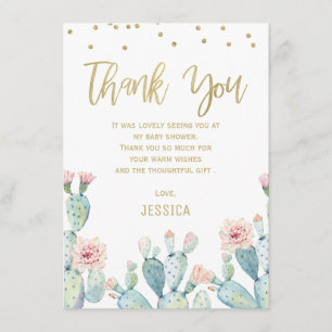 Cactus Gold Calligraphy Baby Shower Thank You Card