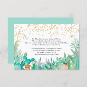 Cactus gold glitter watercolor baby shower insert invitation
