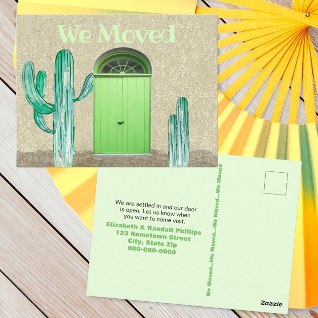 Cactus Green Door We've Moved Announcement Postcard (template postcard front & back address change)