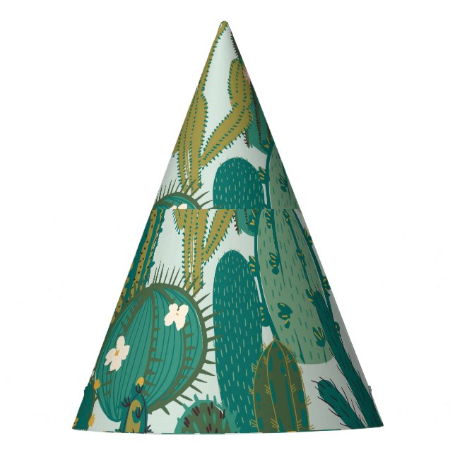Cactus Green Repeated Vintage Texture Party Hat (Front)