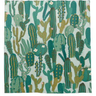 Cactus Green Repeated Vintage Texture Shower Curtain